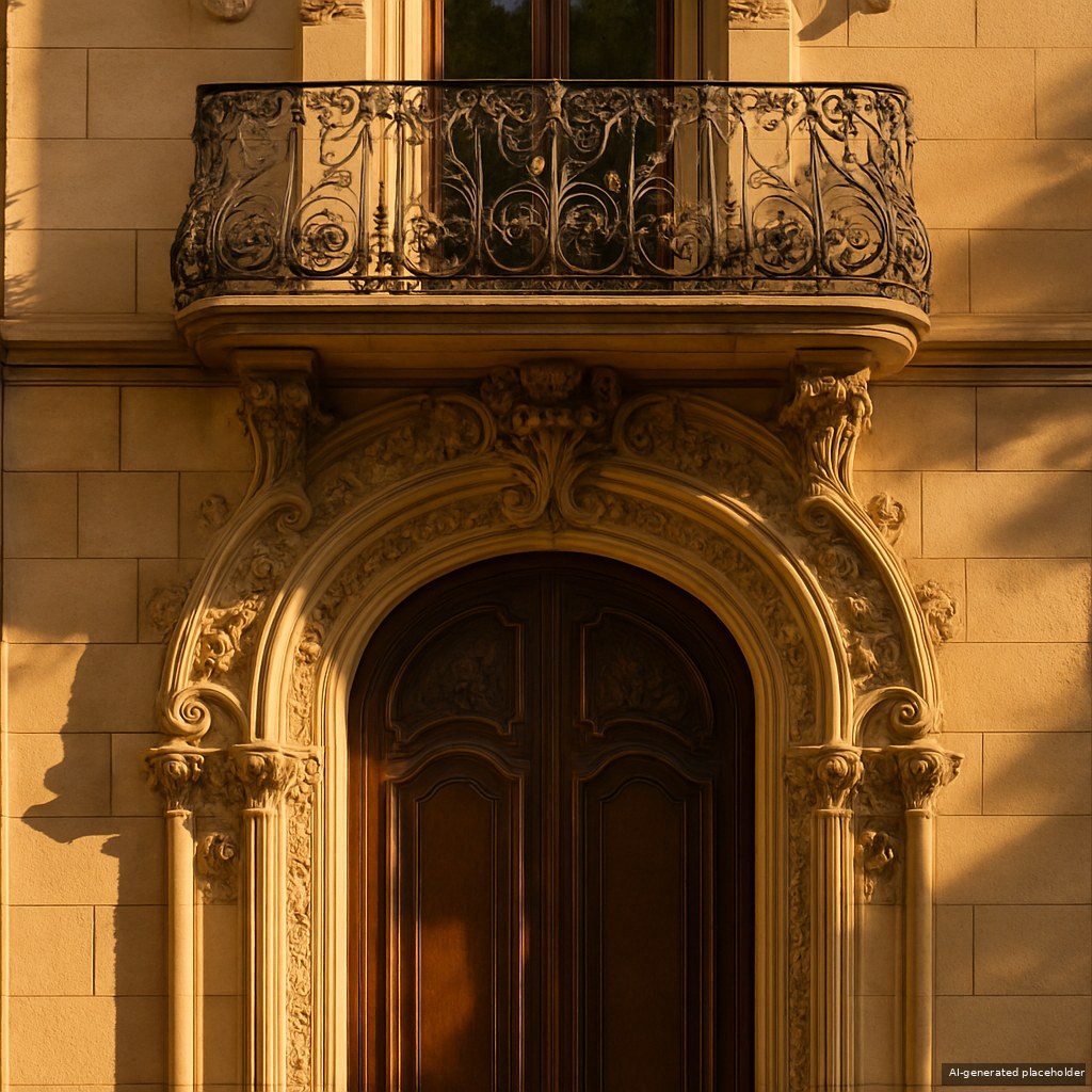 Modernista sandstone façade detail, Barri Gòtic